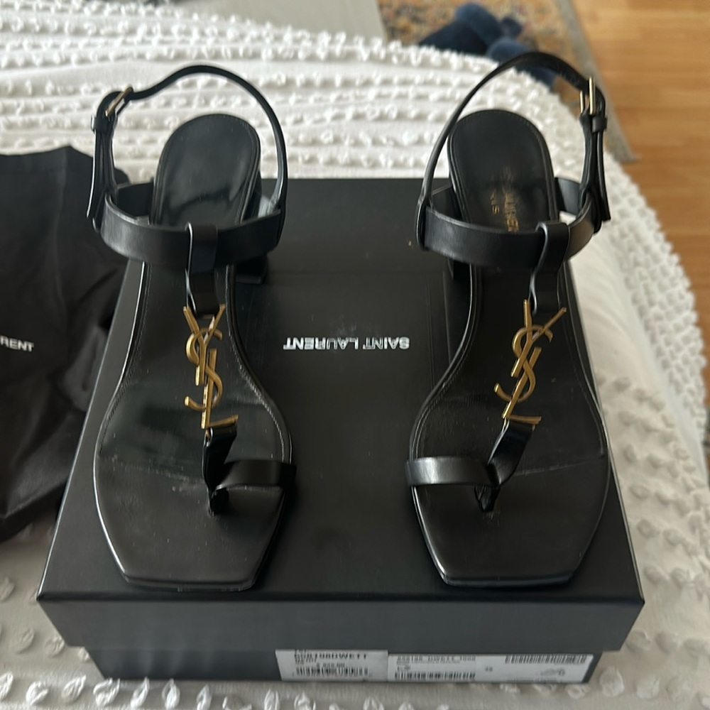 Saint Laurent Black Heel Sandals. Comes with original box and 2 shoe bags.